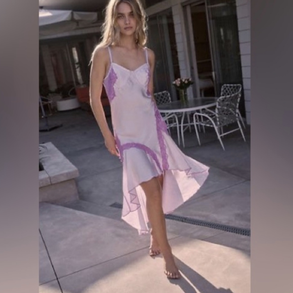Free People Lavender & Lilac Lace-Trim Midi Slip Dress